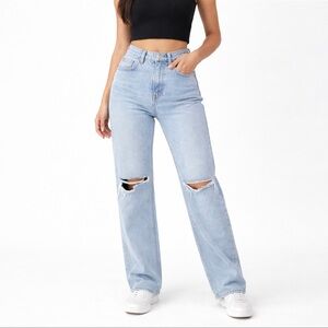 Princess Polly Light/Acid Wash Highrise Distress Holland Boyfriend Jeans (2)